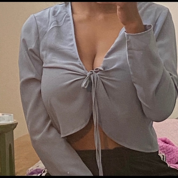 2 for $10‼️ Blue Tie-Up Blouse - Picture 2 of 4